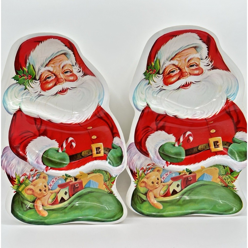 Vintage Santa Claus Plastic Serving Trays Set of 2 Christmas Cookie Holiday 13"